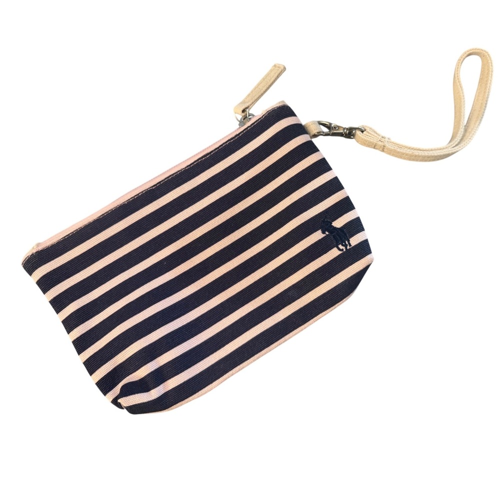 Polo Ralph Lauren Canvas Striped Wristlet Pouch Navy Pink Pony Logo Clutch